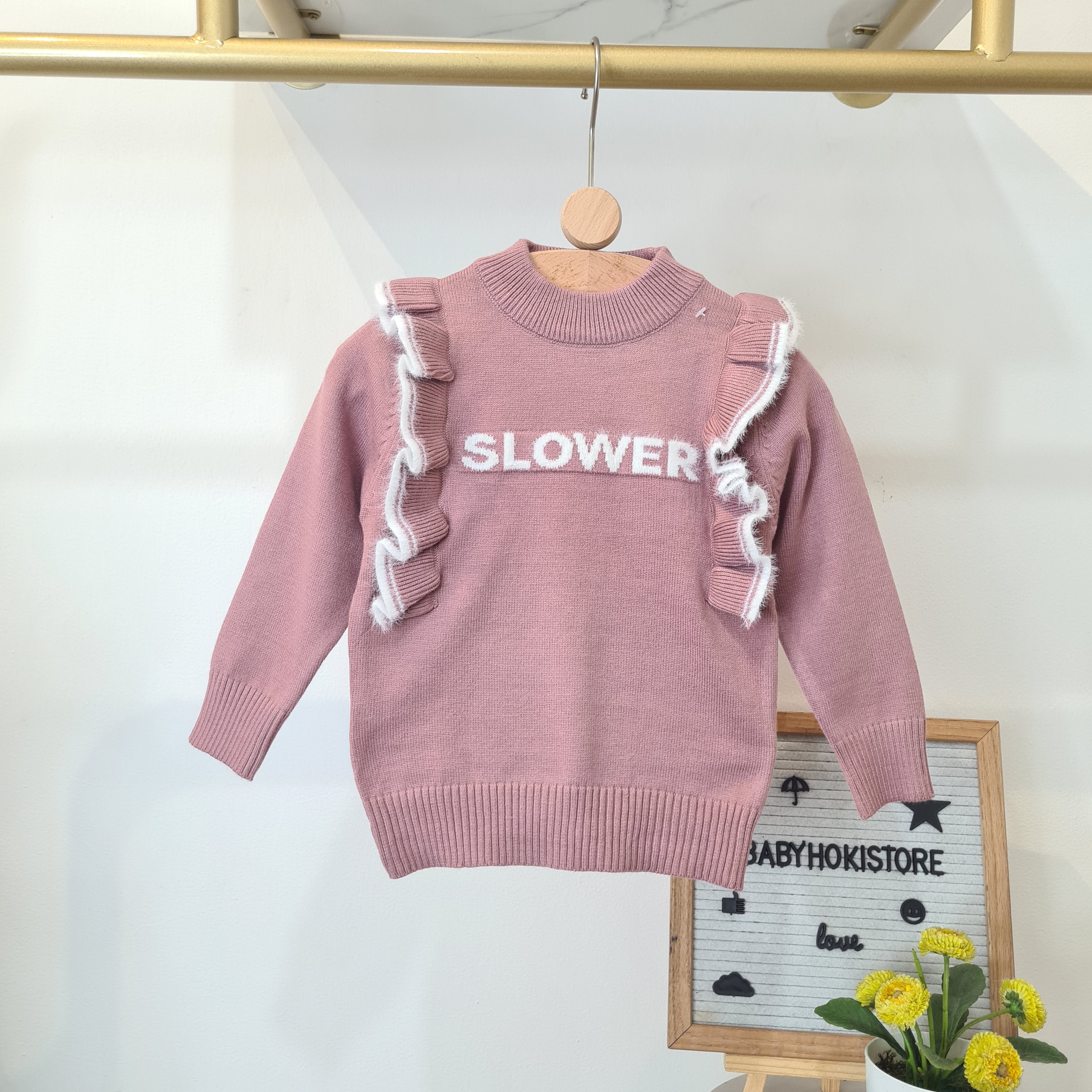 [001464] - Atasan Sweater Rajut Lengan Panjang Anak Perempuan - Motif Plain Writing