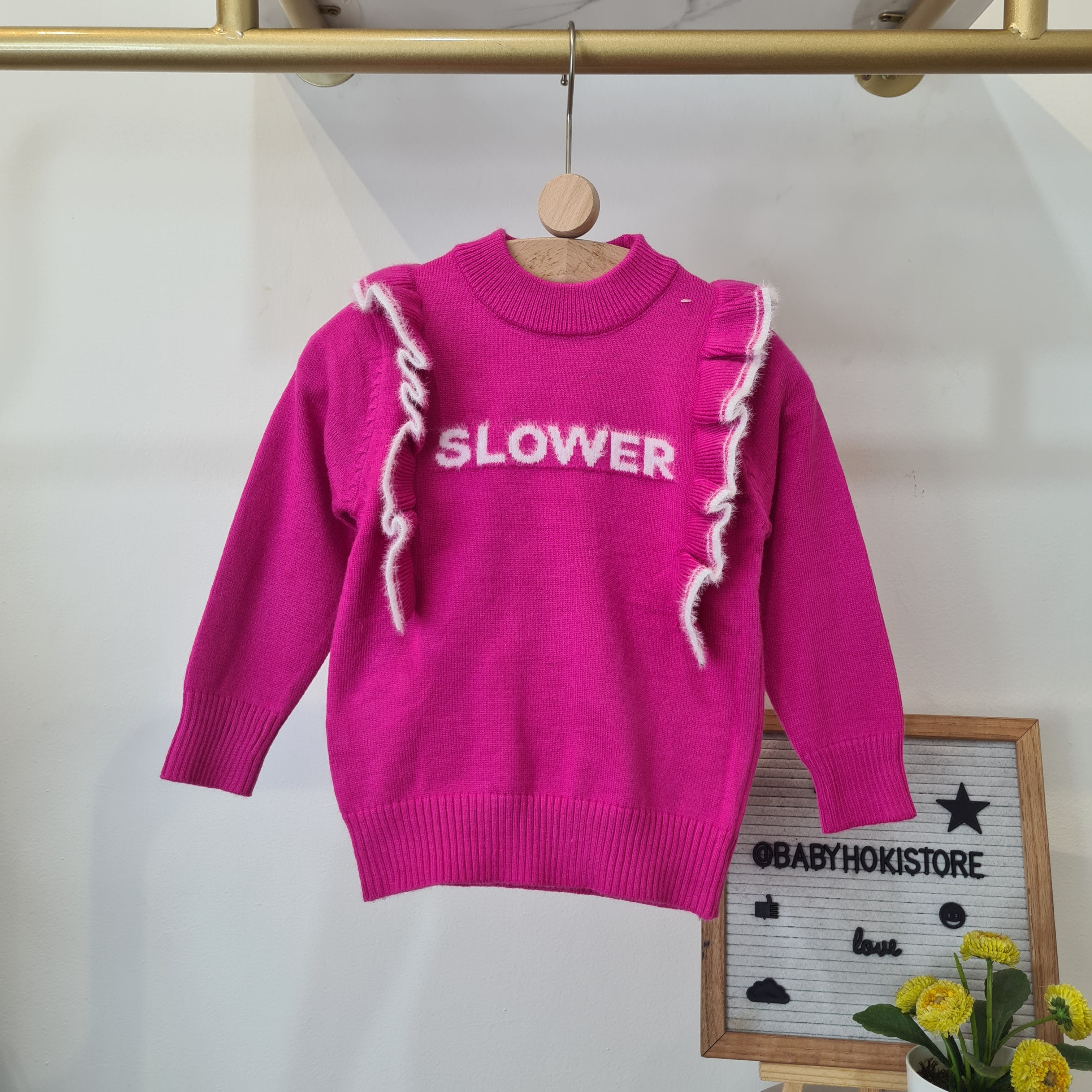 [001464] - Atasan Sweater Rajut Lengan Panjang Anak Perempuan - Motif Plain Writing
