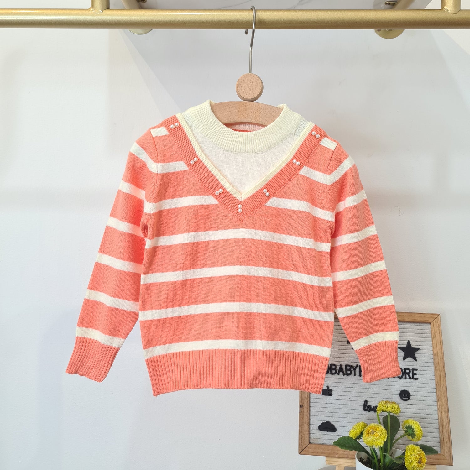 [001463] - Atasan Sweater Rajut Lengan Panjang Anak Perempuan - Motif Mixed Stripes