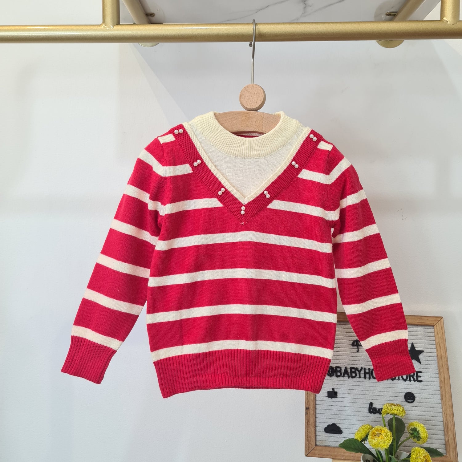 [001463] - Atasan Sweater Rajut Lengan Panjang Anak Perempuan - Motif Mixed Stripes