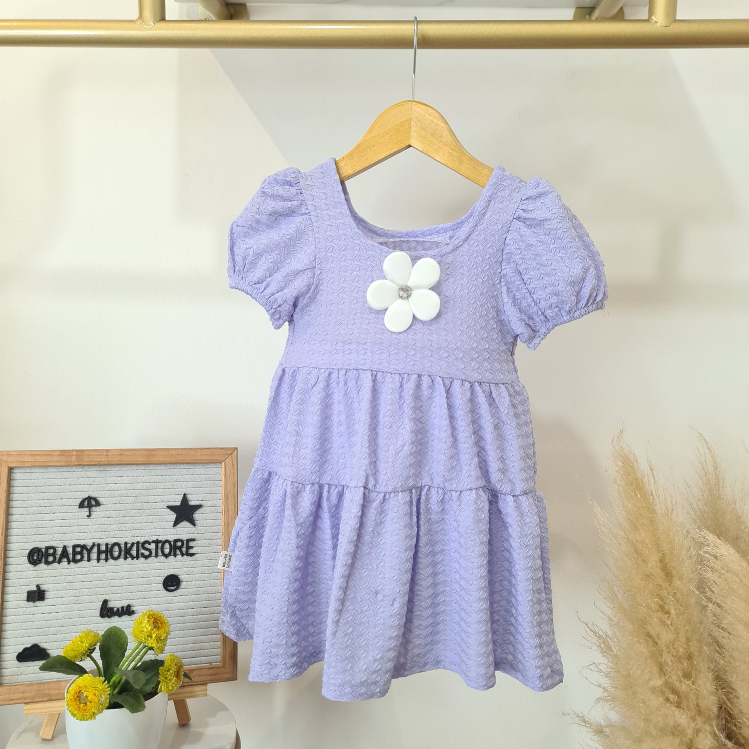 [001460] - Dress Lengan Balon Anak Perempuan - Motif Flower Accents