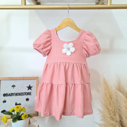 [001460] - Dress Lengan Balon Anak Perempuan - Motif Flower Accents