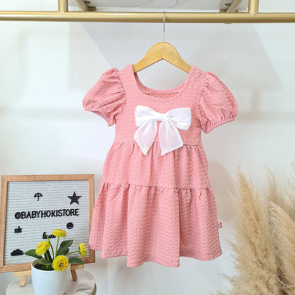 [001459] - Dress Pita Lengan Pendek Anak Perempuan - Motif Plain Ribbon