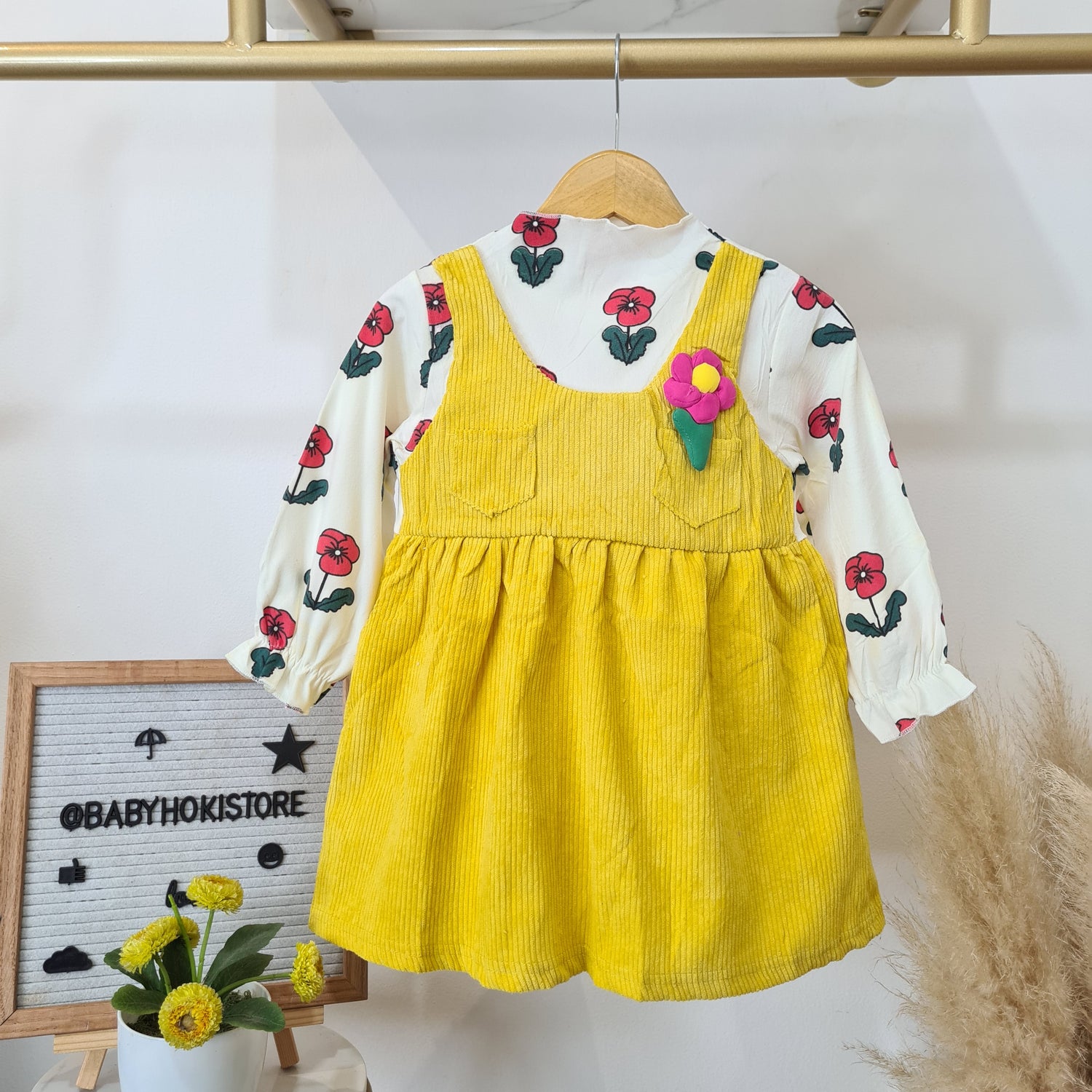 SALE [001468-RIJEK MINOR ADA BERCAK KUNING DI ATASANNYA] - Dress Anak Perempuan - Motif Flowers