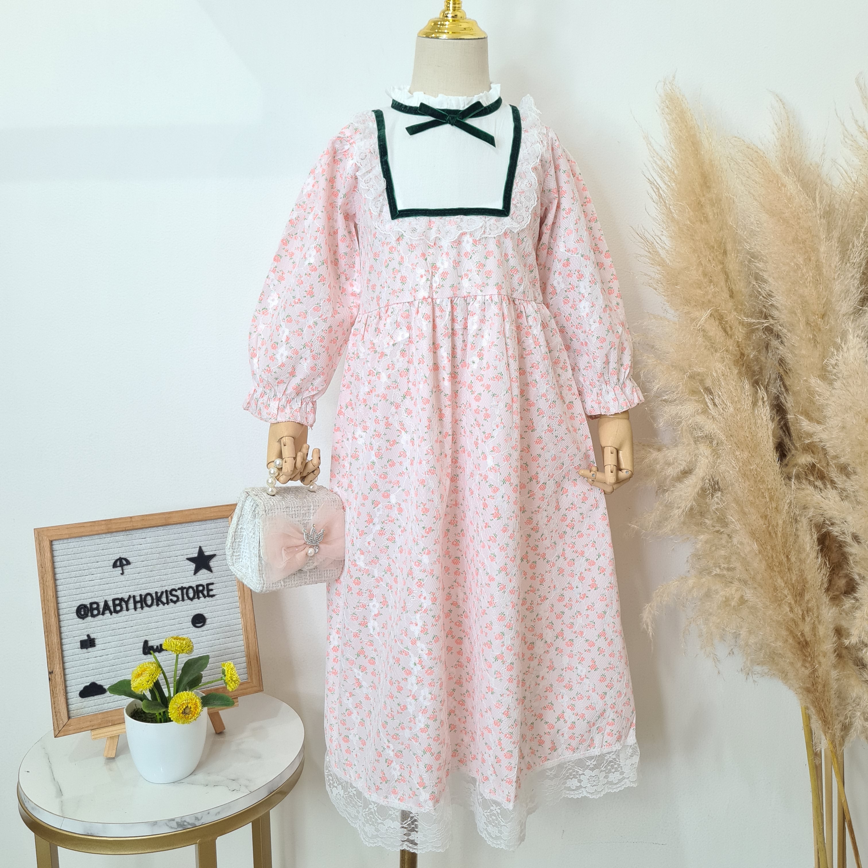 [001465] - Dress Gamis Renda Import Anak Perempuan - Motif Flower pattern