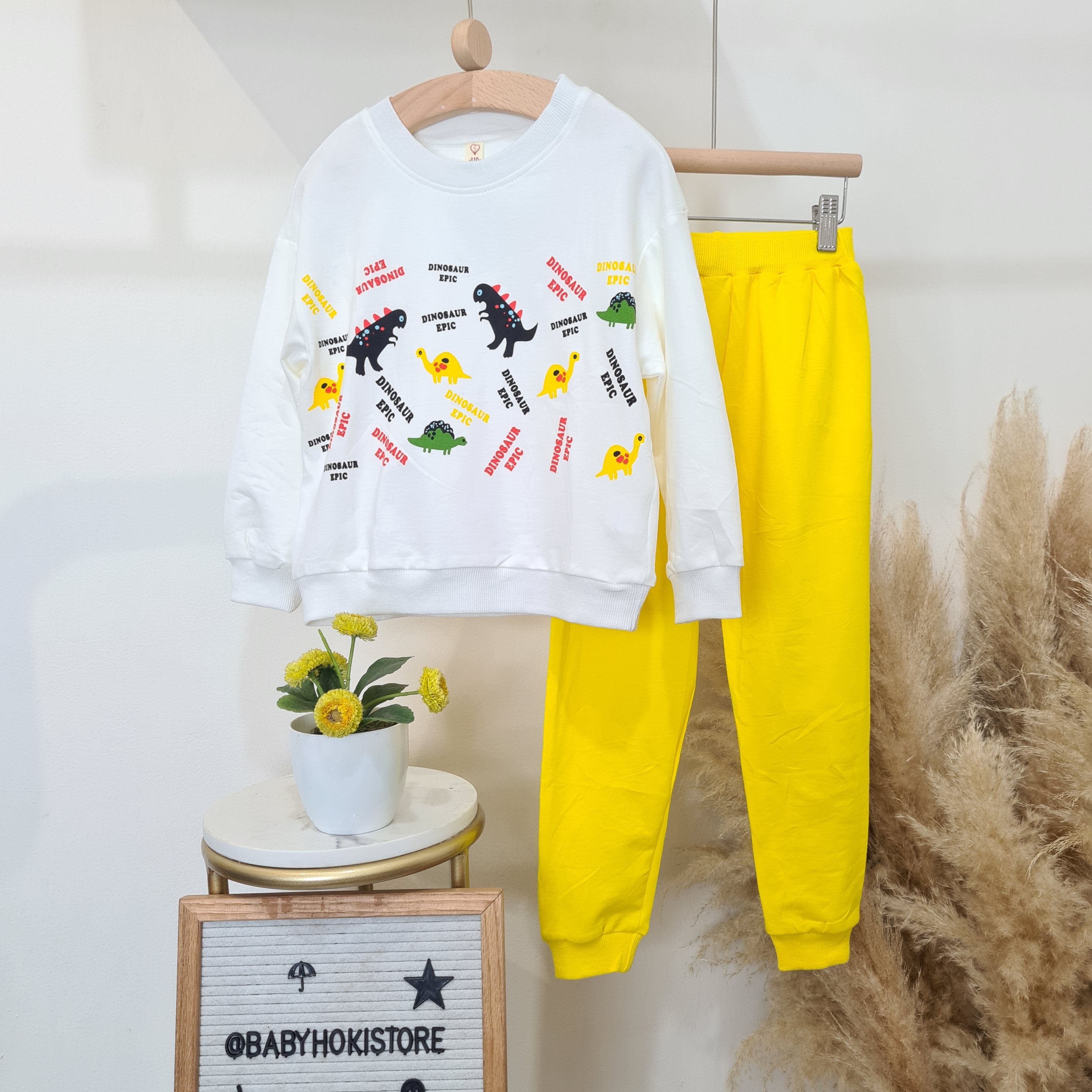 [001472] - Setelan Sweater Celana Jogger Anak Laki-Laki - Motif Dinos Writing