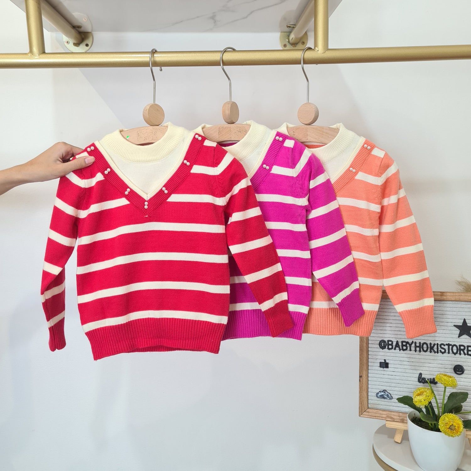 [001463] - Atasan Sweater Rajut Lengan Panjang Anak Perempuan - Motif Mixed Stripes