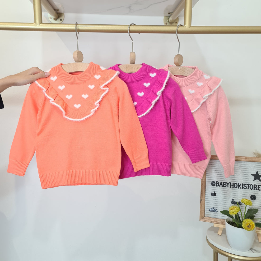 [001462] - Atasan Sweater Rajut Lengan Panjang Import Anak Perempuan - Motif Heart Shape