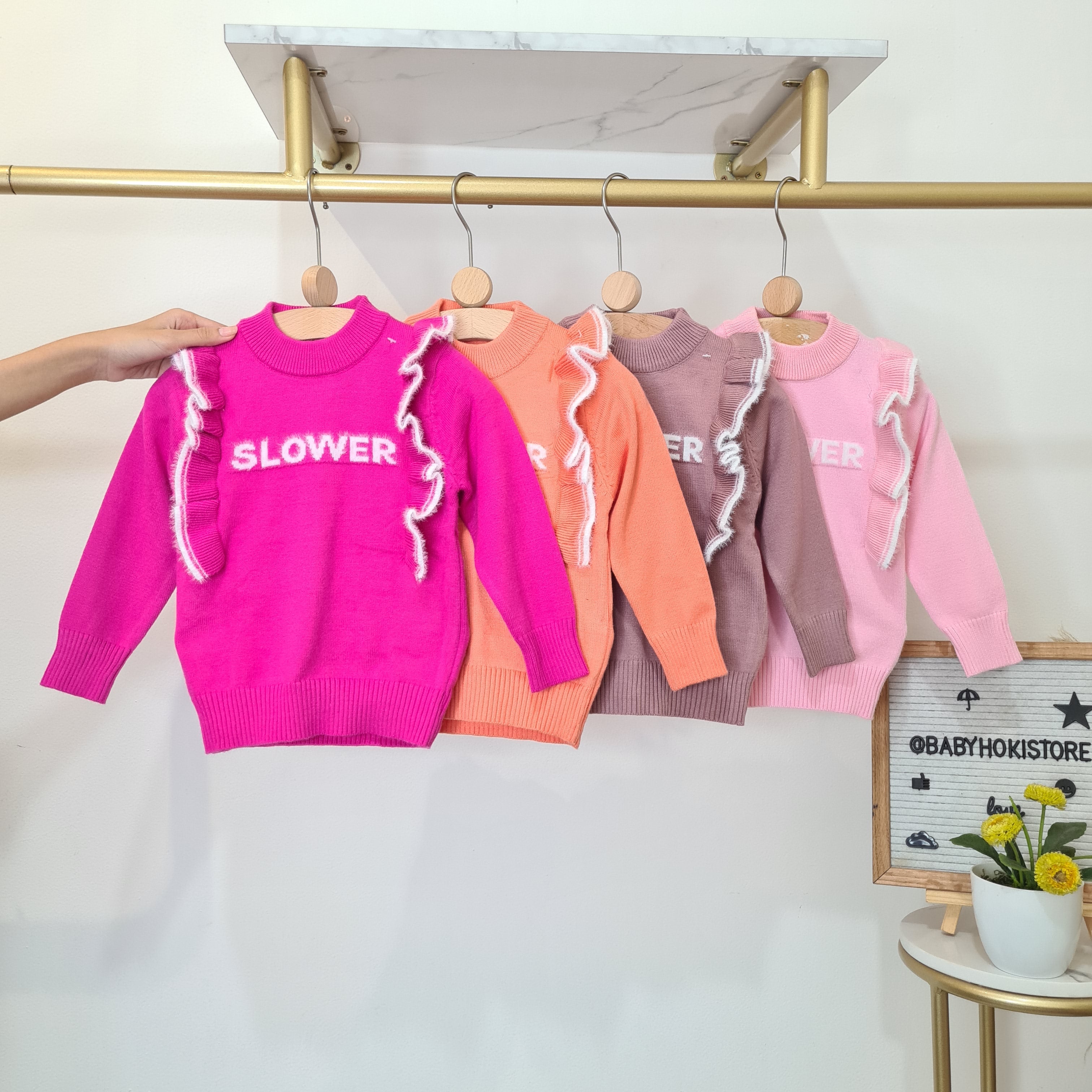 [001464] - Atasan Sweater Rajut Lengan Panjang Anak Perempuan - Motif Plain Writing