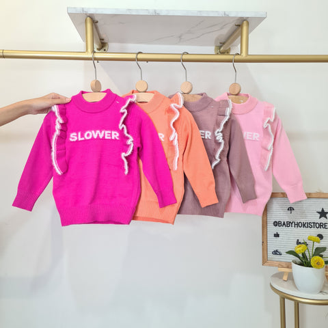 [001464] - Atasan Sweater Rajut Lengan Panjang Anak Perempuan - Motif Plain Writing