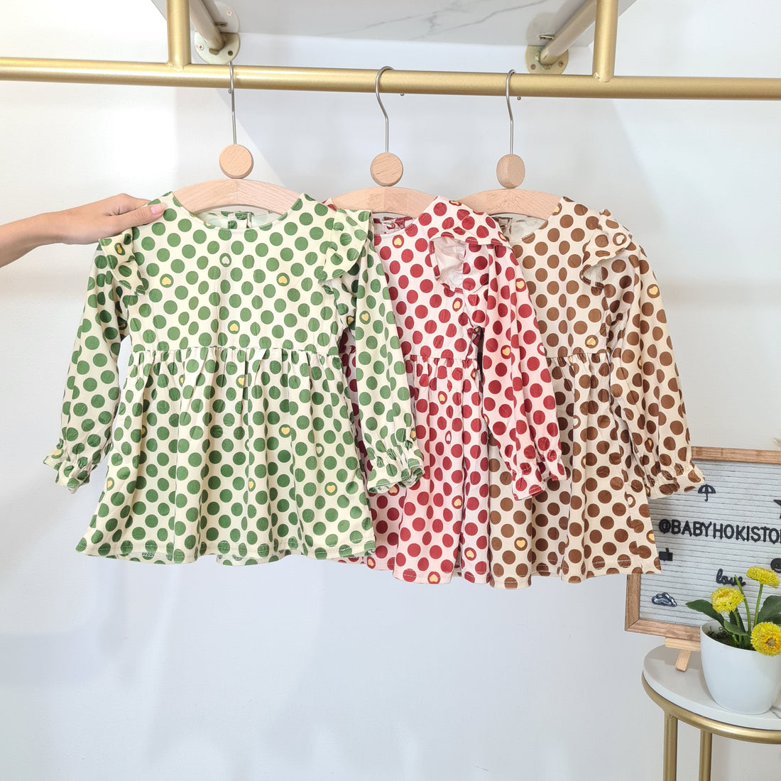 [001471] - Dress Lengan Panjang Import Anak Perempuan - Motif Round Pattern