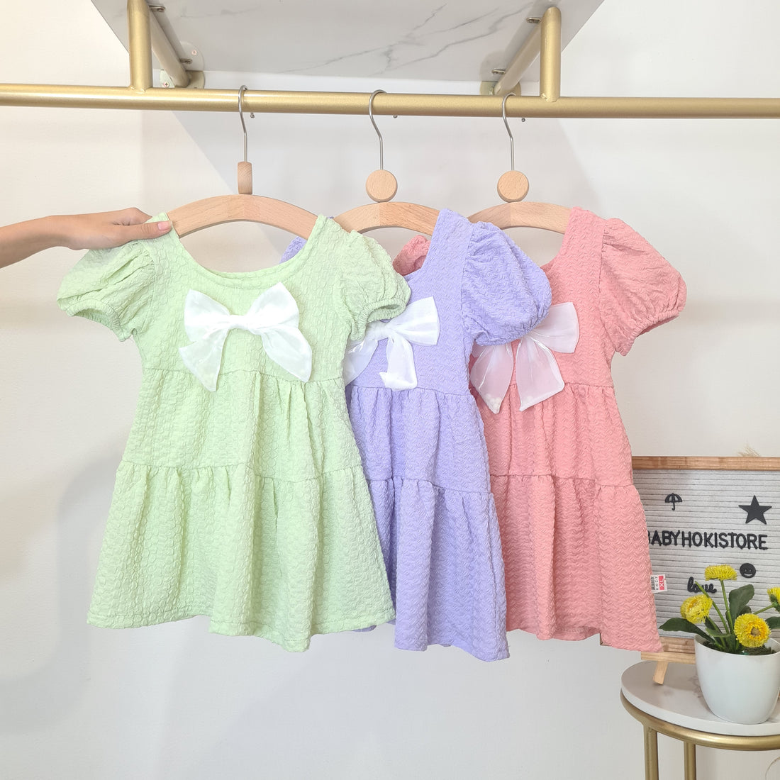 [001459] - Dress Pita Lengan Pendek Import Anak Perempuan - Motif Plain Ribbon