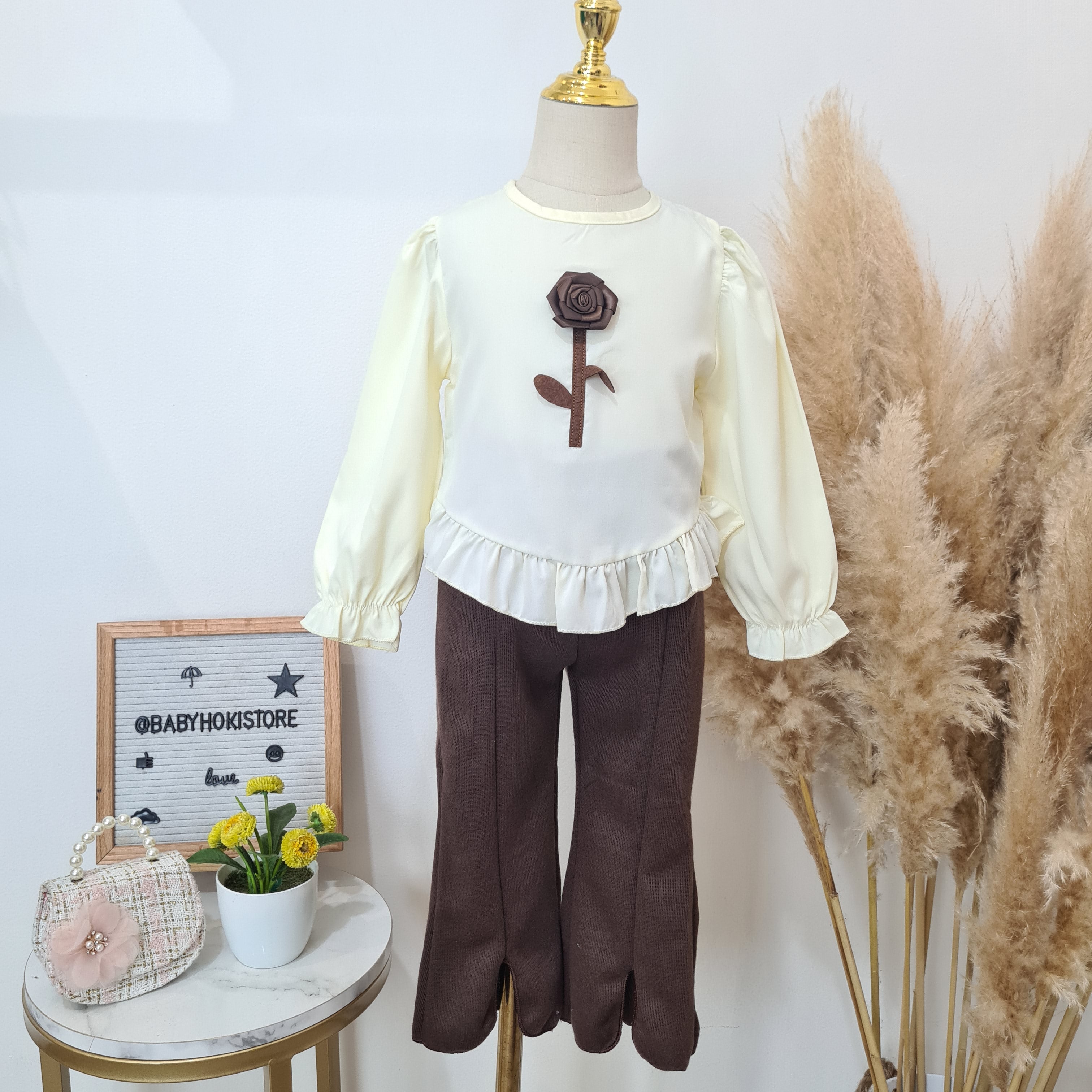 [363547] - Setelan 3D Blouse Celana Cutbray Anak Perempuan - Motif Flower Lace
