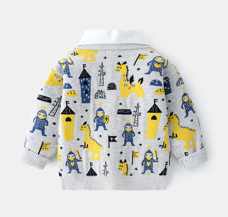 [513585] - Atasan Sweater Polo Kerah Lengan Panjang Anak Laki-laki - Motif Knight And Dragon
