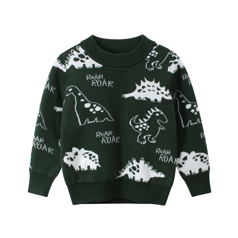 [121260-GREEN] - Atasan Sweater Rajut Anak - Motif Dino Roar