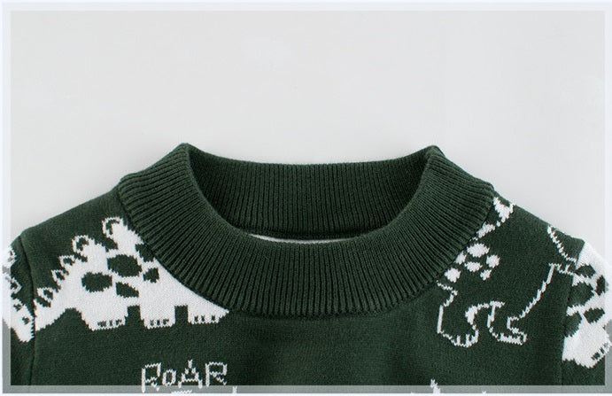 [121260-GREEN] - Atasan Sweater Rajut Anak - Motif Dino Roar