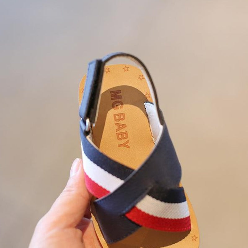 [381126-NAVY] - Sepatu Sandal Flat Anak Import - Motif Color Lines