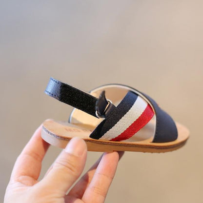 [381126-RED] - Sepatu Sandal Flat Anak Import - Motif Color Lines