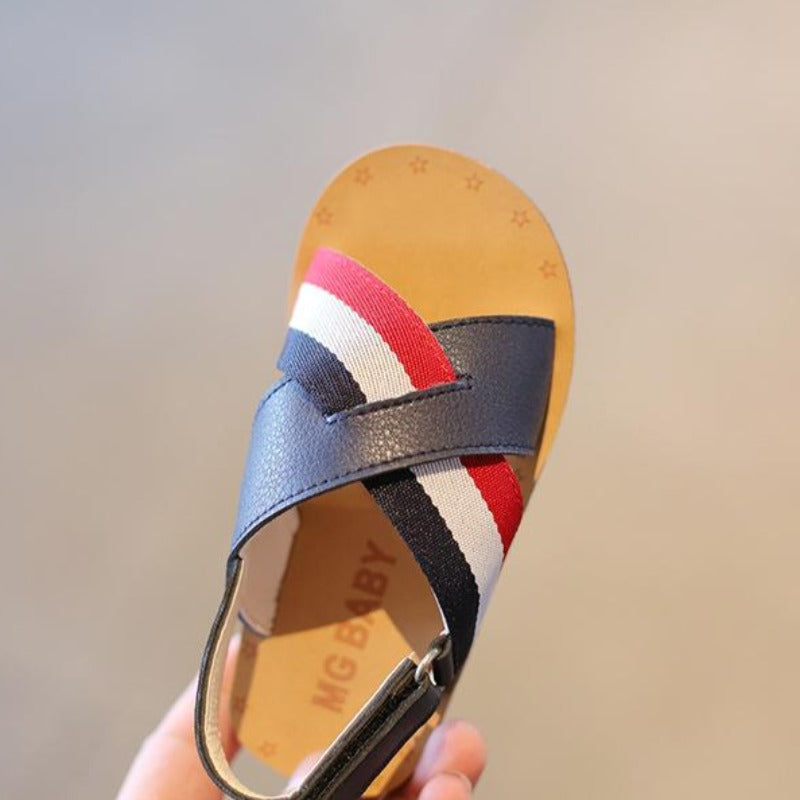 [381126-RED] - Sepatu Sandal Flat Anak Import - Motif Color Lines