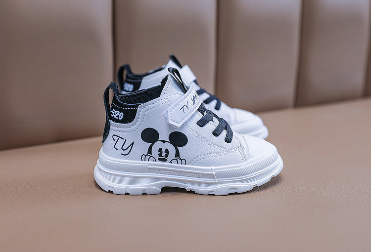 [343152-WHITE BLACK] - Sepatu Anak Trendi / Sepatu Boots Import - Motif Mickey Mouse