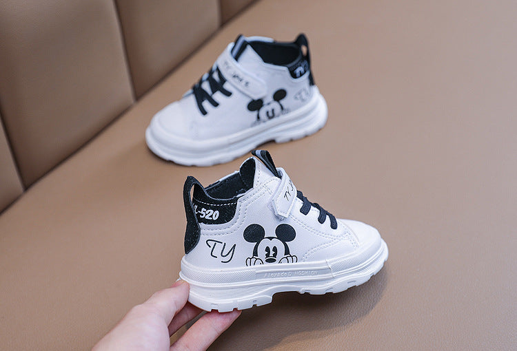 [343152-WHITE BLACK] - Sepatu Anak Trendi / Sepatu Boots Import - Motif Mickey Mouse