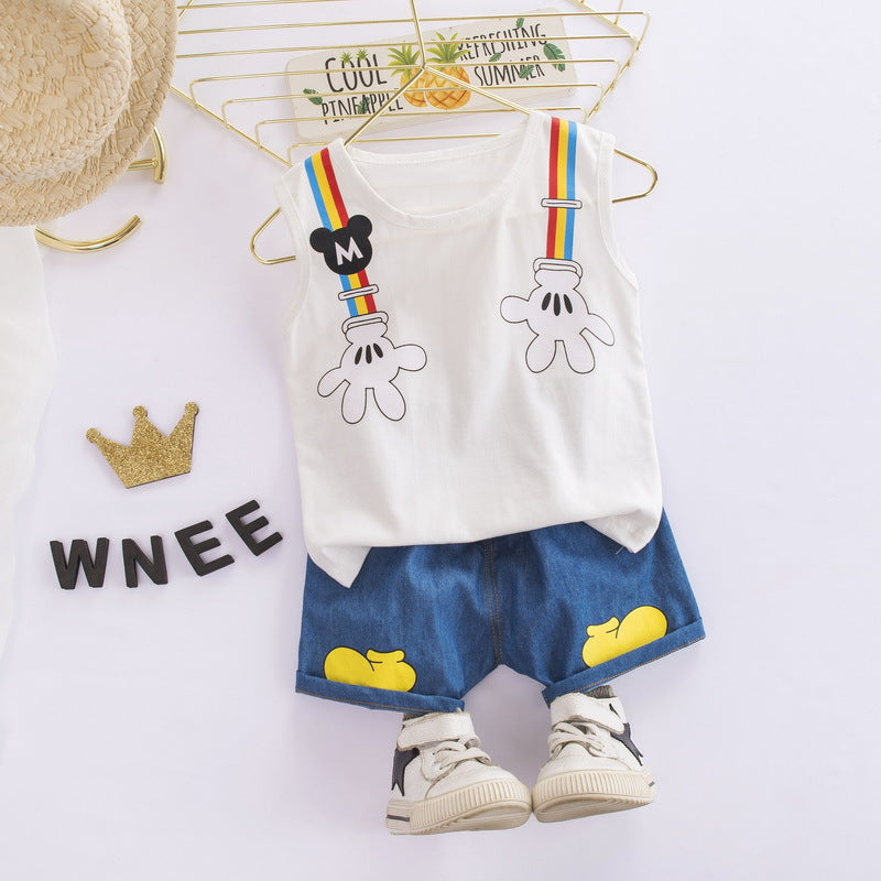 [368263-WHITE] - Setelan Kaos Kutung Anak - Motif Mickey's Hand