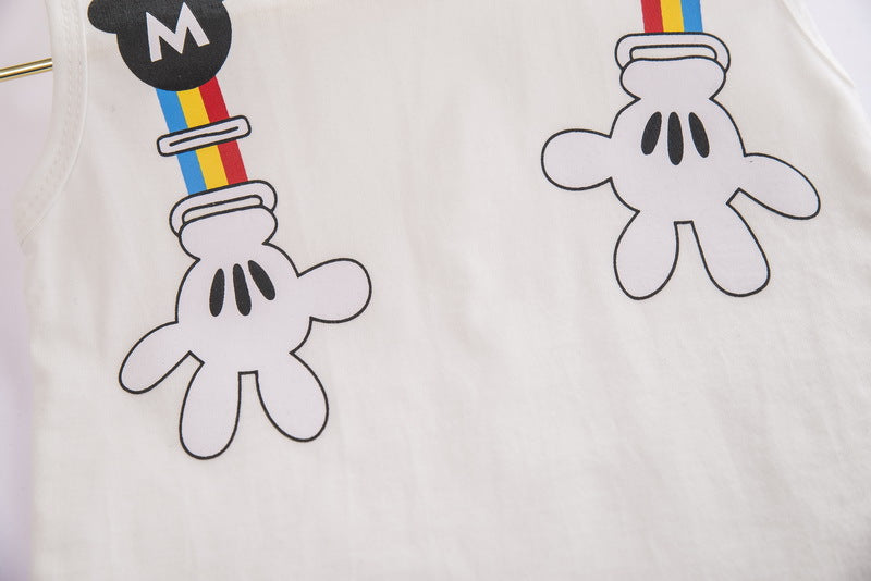 [368263-WHITE] - Setelan Kaos Kutung Anak - Motif Mickey's Hand