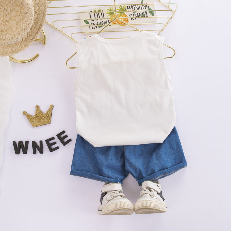 [368263-WHITE] - Setelan Kaos Kutung Anak - Motif Mickey's Hand