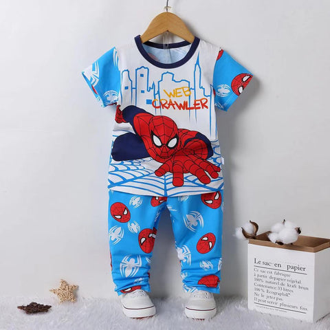 jual [225235] - Setelan Tidur / Baju Tidur / Piyama Anak Usia 9 Bln - 8 Thn - Motif Short Sleeve Crawler Spiderman 