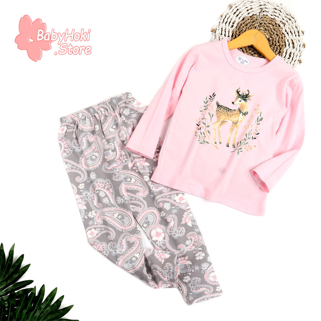 [225494] - Baju Piyama Anak Import / Baju Tidur Anak - Motif Deer Painting