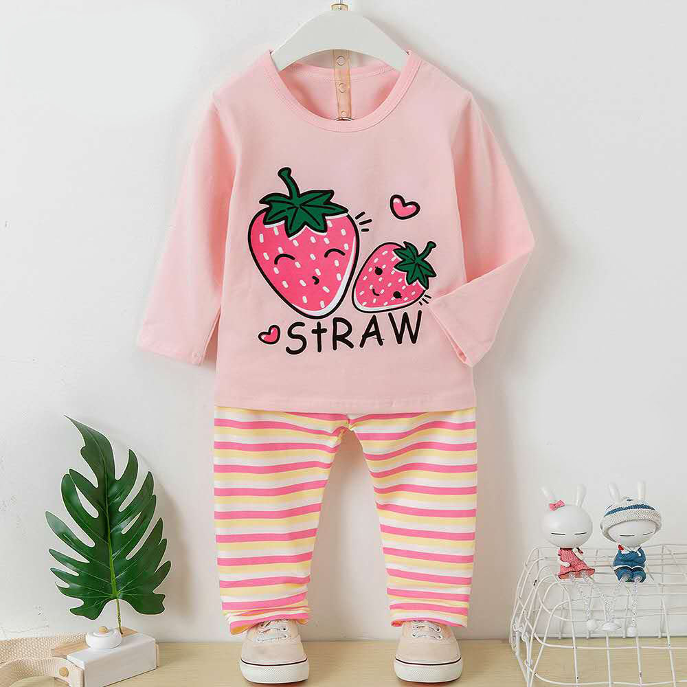 [225506] - Baju Piyama Anak Import / Baju Tidur Anak - Motif Straw Striped