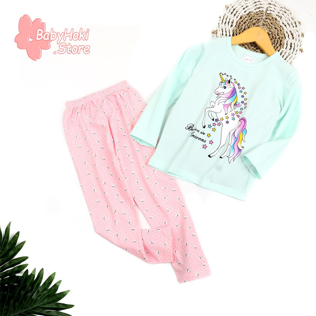 [225511] - Setelan Piyama Anak Import / Baju Tidur Anak - Motif Belive In Unicorn