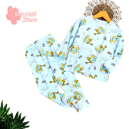 [225512] - Setelan Piyama Anak Import / Baju Tidur Anak - Motif Mini Excavator