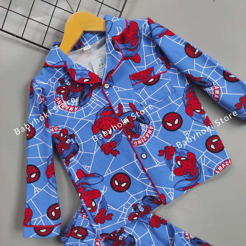 [225553-BLUE] - Piyama Anak Import  / Setelan Tidur Anak - Motif Spiderman Attraction