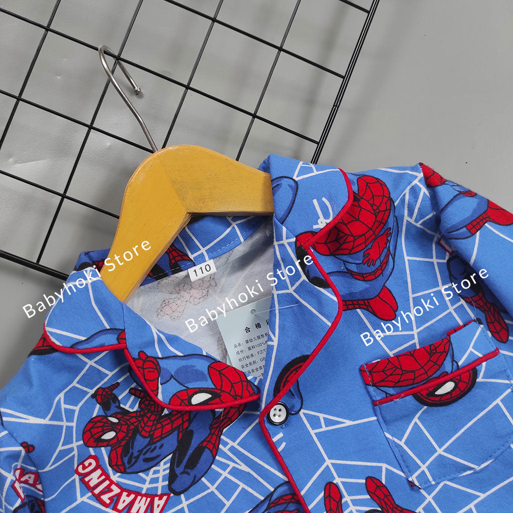 [225553-BLUE] - Piyama Anak Import  / Setelan Tidur Anak - Motif Spiderman Attraction