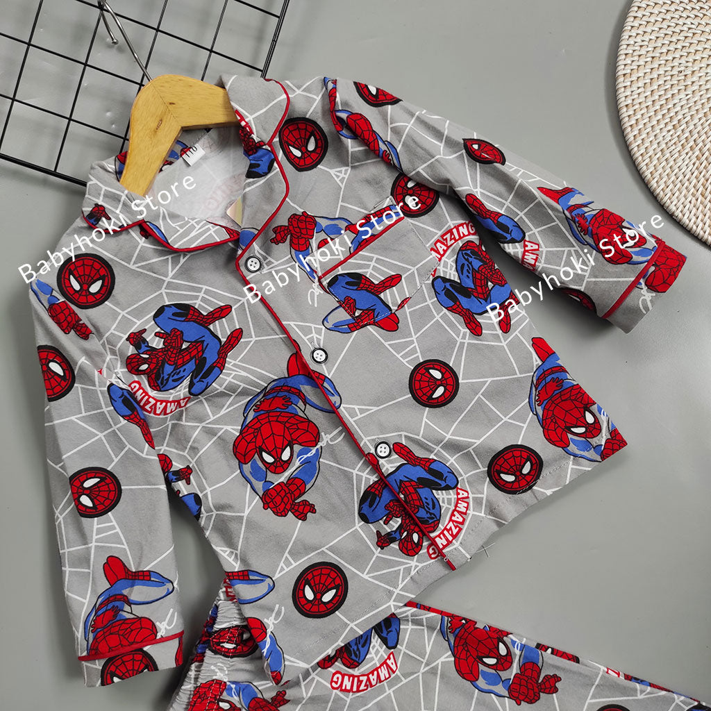 [225553-GRAY] - Piyama Anak Import  / Setelan Tidur Anak / Baju Tidur Anak - Motif Spiderman Attraction