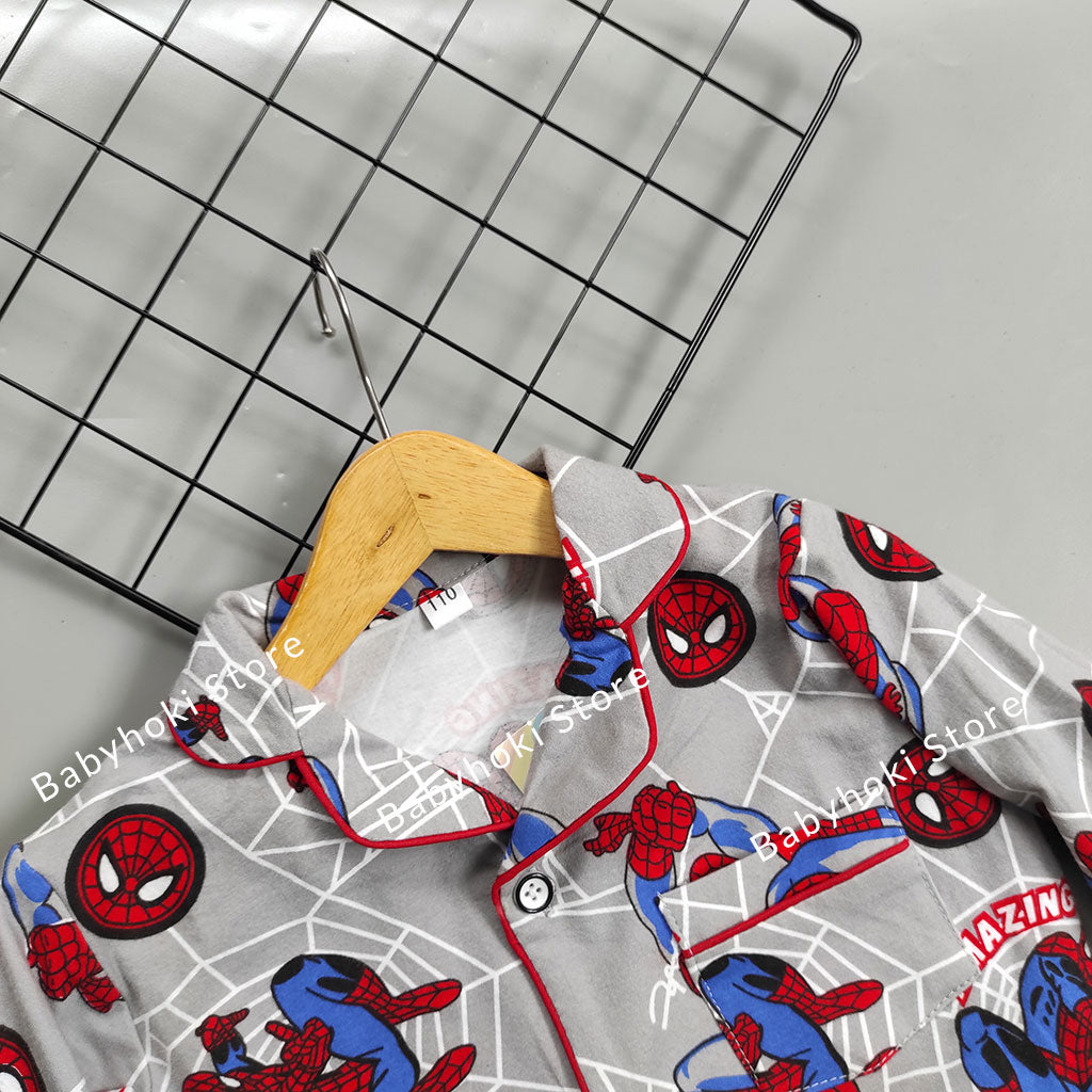 [225553-GRAY] - Piyama Anak Import  / Setelan Tidur Anak / Baju Tidur Anak - Motif Spiderman Attraction
