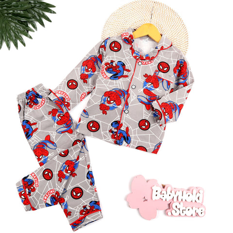 [225553-GRAY] - Piyama Anak Import  / Setelan Tidur Anak / Baju Tidur Anak - Motif Spiderman Attraction