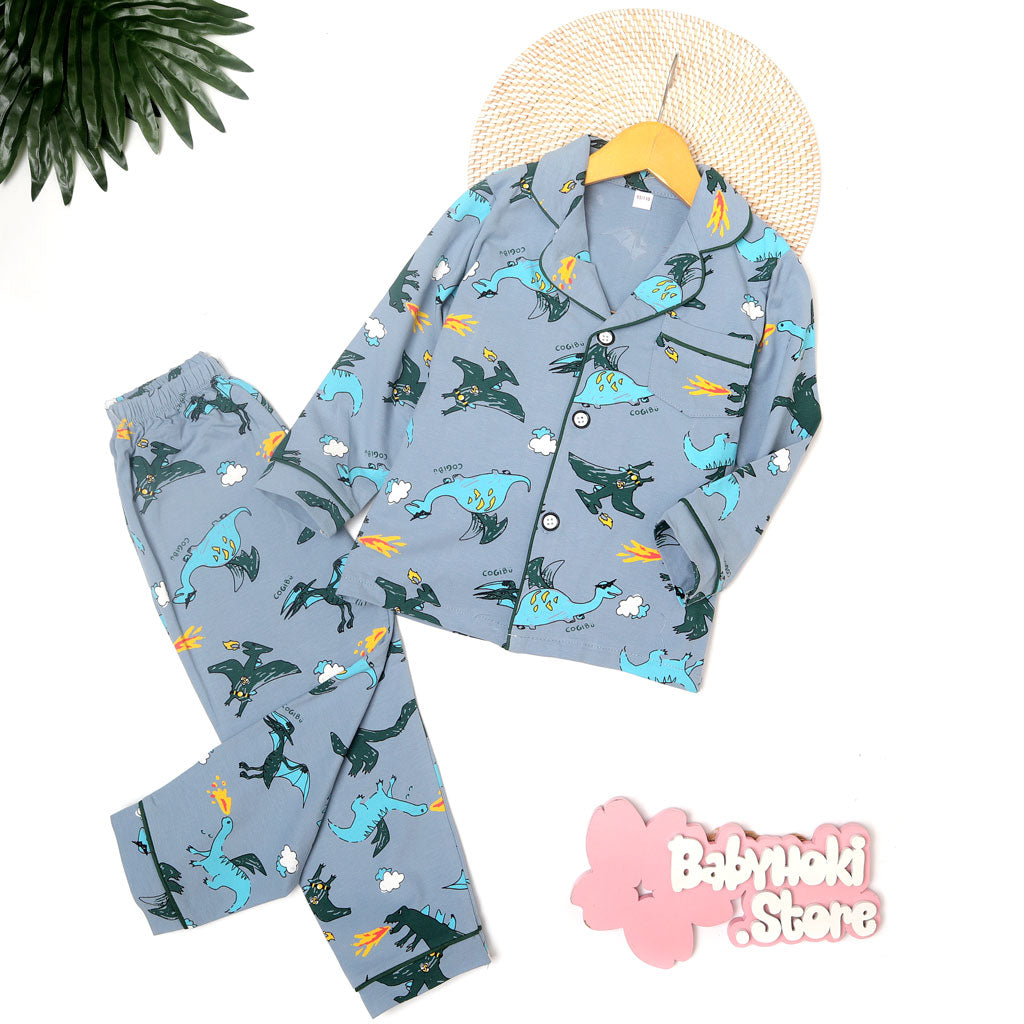 [225565] - Piyama Anak Import  / Setelan Tidur Anak / Baju Tidur Anak - Motif Flying Dinosaurs