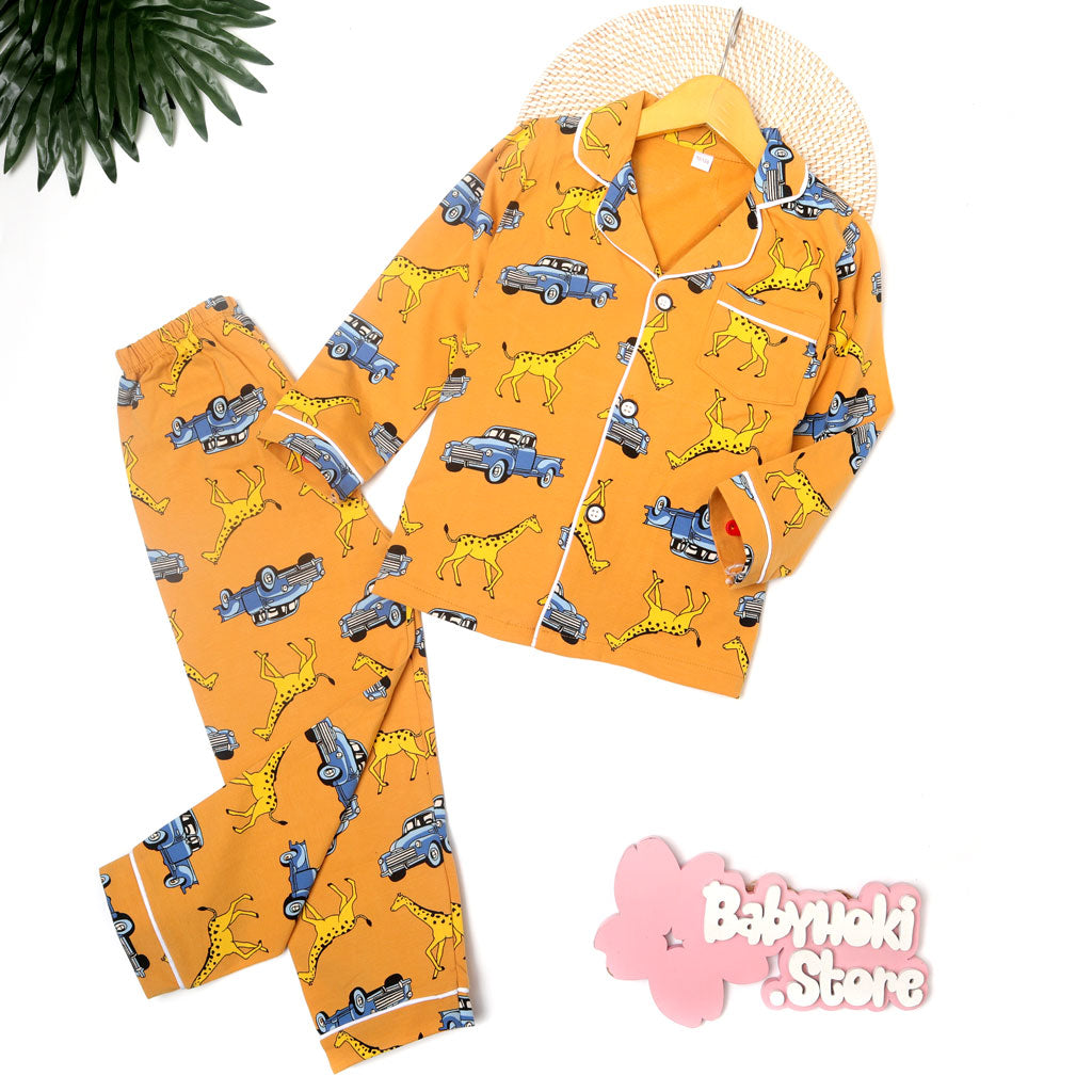 [225572] - Piyama Anak Import  / Setelan Tidur Anak / Baju Tidur Anak - Motif Giraffe Car