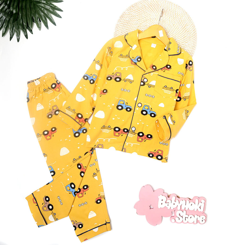 [225581] - Piyama Anak Import  / Setelan Tidur Anak / Baju Tidur Anak - Motif Garden Vehicles