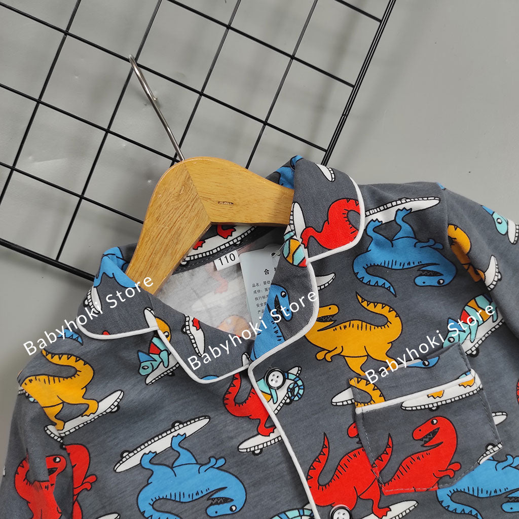 [225591] - Piyama Anak / Setelan Tidur Anak / Baju Tidur Anak - Motif Surfing Dinosaurs