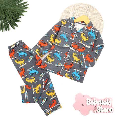 [225591] - Piyama Anak / Setelan Tidur Anak / Baju Tidur Anak - Motif Surfing Dinosaurs