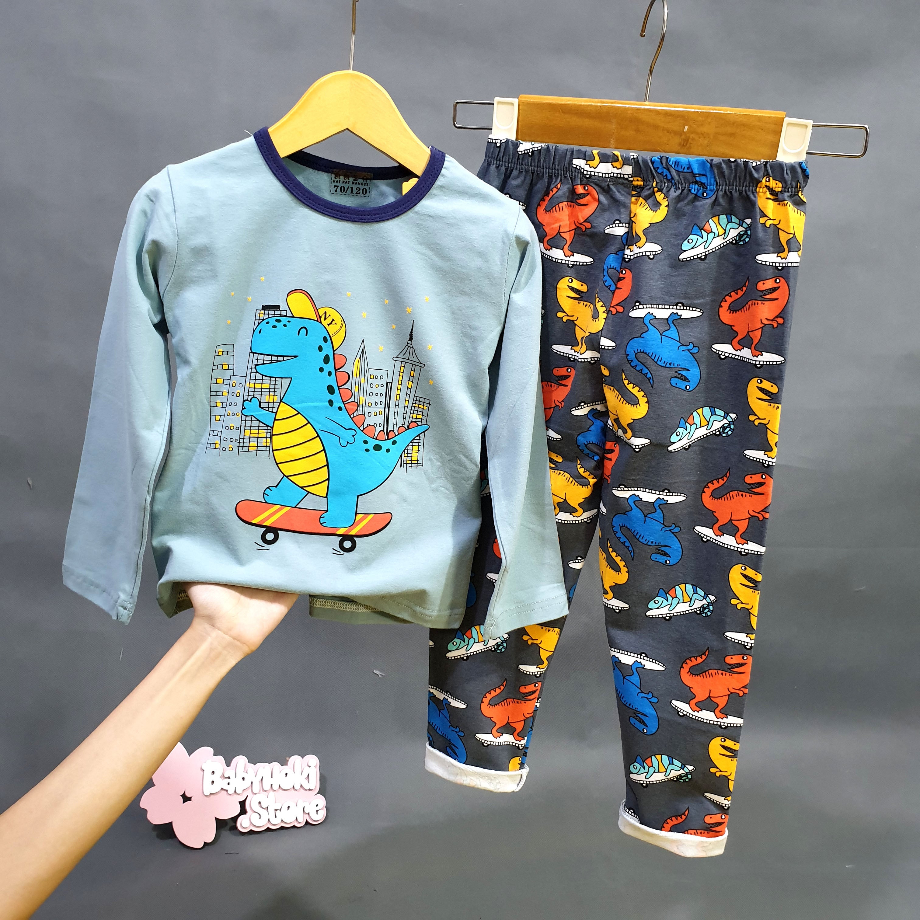 [225619] - Piyama Anak Import  / Setelan Tidur Anak / Baju Tidur Anak - Motif Cool Dinosaurs