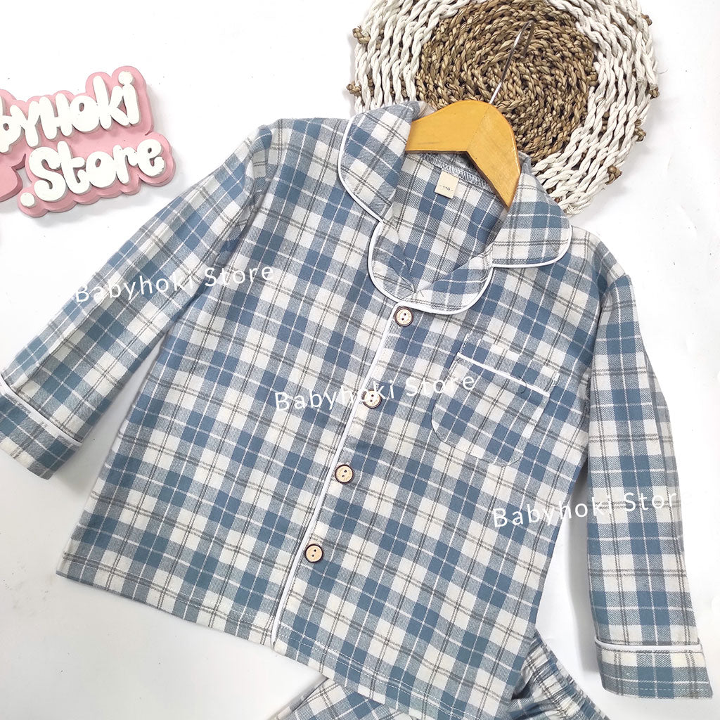 [225652-BLUE] - Baju Piyama Anak / Setelan Tidur Anak - Motif Tattersall Box