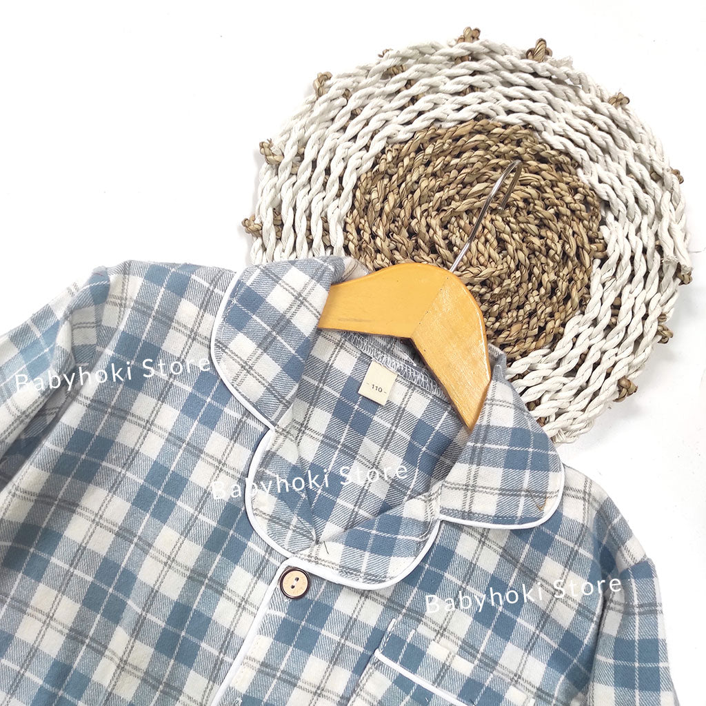 [225652-BLUE] - Baju Piyama Anak / Setelan Tidur Anak - Motif Tattersall Box