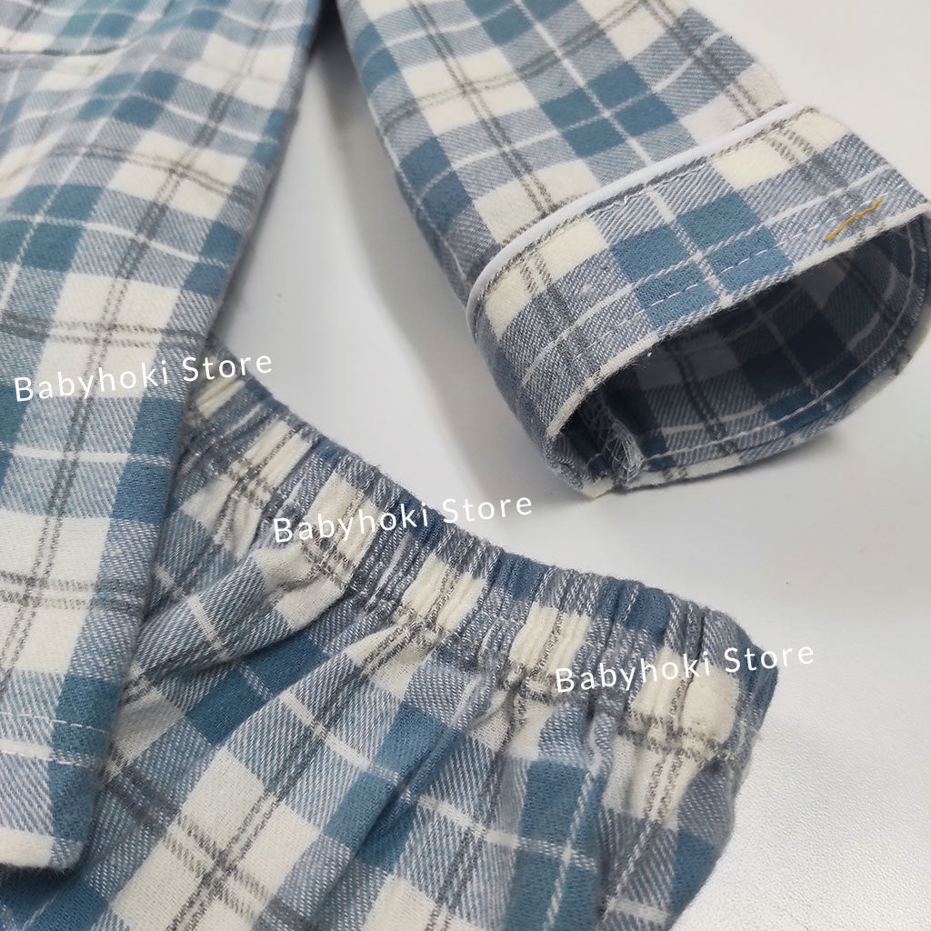 [225652-BLUE] - Baju Piyama Anak / Setelan Tidur Anak - Motif Tattersall Box