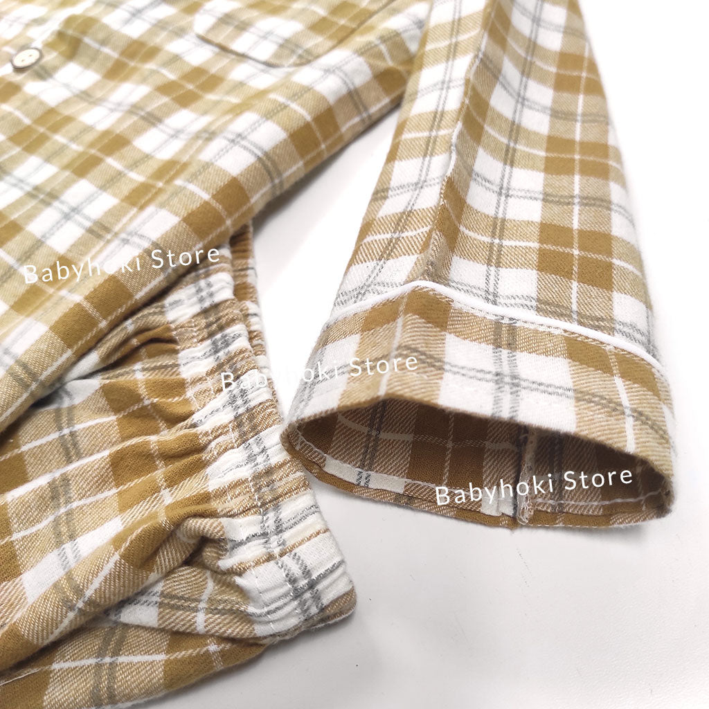[225652-YELLOW] - Baju Piyama Anak Import / Setelan Tidur Anak - Motif Tattersall Box