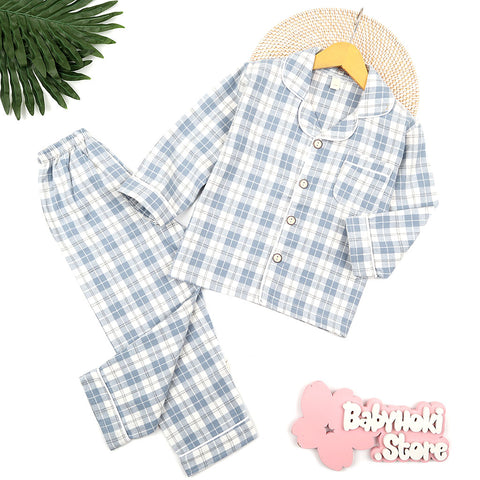 [225652-BLUE] - Baju Piyama Anak / Setelan Tidur Anak - Motif Tattersall Box