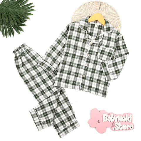 [225652-GREEN] - Baju Piyama Anak / Setelan Tidur Anak - Motif Tattersall Box